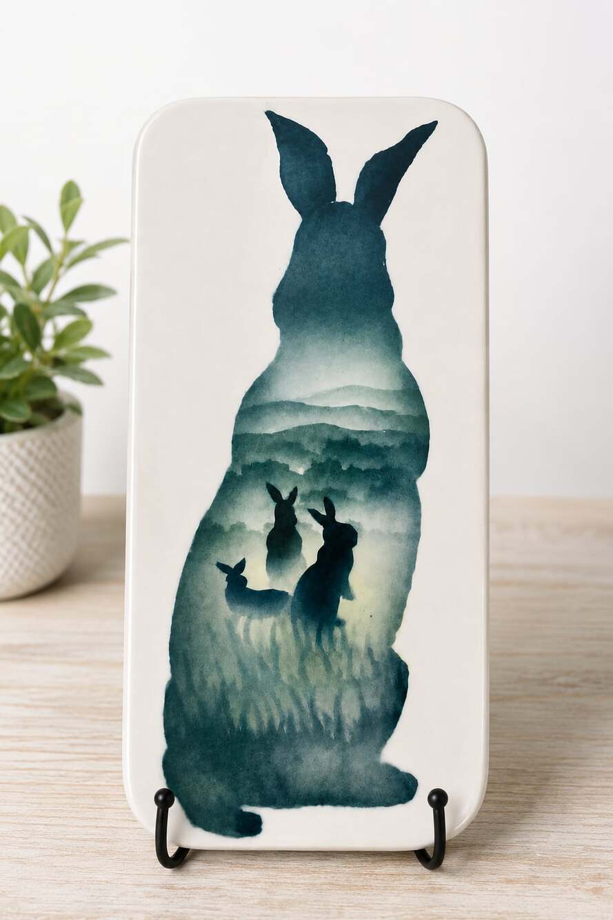 David and Suzanne Enna Oregon Art Pottery Decorative Rabbit Plaque